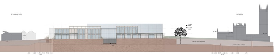 A section drawing of the proposed development.
