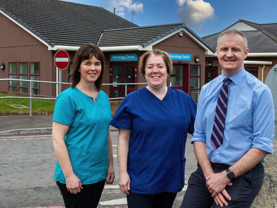 Dr Raeburn Forbes, Consultant Neurologist and Principal Investigator for the MND-SMART study is pictured with colleagues Roisin McNulty, Clinical Trials pharmacist and Fiona Thompson – Research Nurse.