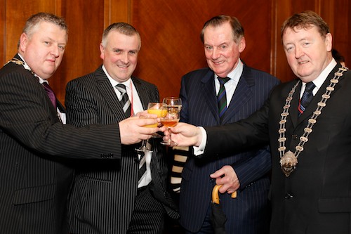 Toasting to the next 60 Years of Newry Drama Festival. From left: Cathal Austin, Manager and Colin Kavanagh, Deputy Manager, The Quays, Festival Main Sponsor; Pat Grant, Newry Drama Festival and Sean Corcoran, Chairman, Amateur Drama Council of Ireland. Picture: Columba O'Hare Toasting to the next 60 Years of Newry Drama Festival. From left: Cathal Austin, Manager and Colin Kavanagh, Deputy Manager, The Quays, Festival Main Sponsor; Pat Grant, Newry Drama Festival and Sean Corcoran, Chairman, Amateur Drama Council of Ireland. Picture: Columba O'Hare