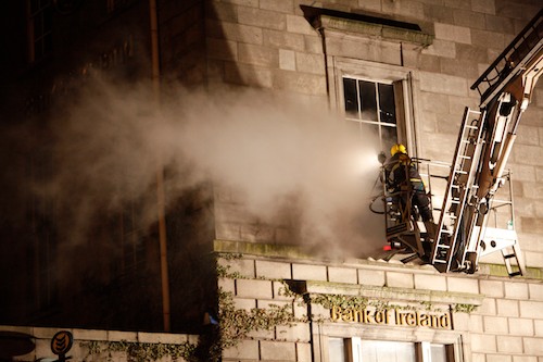 Tackling the fire at the Bank of Ireland Premises. Picture: Columba O'Hare