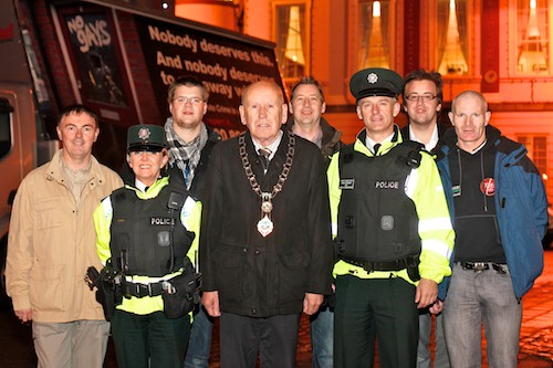 Cllr Mick Murphy, Mayor, Newry and Mourne District Council is pictured with Chief Inspector, Sam Cordner, Area Commander for Newry and Mourne, PSNI; Constable Michaela Wilson, Neighbourhood Policing Team, PSNI and members of the Newry Rainbow Community, from left, Damian McKevitt, Rory Rafferty, Gary O'Rourke, Wes McCullough and Padraig Lynch.