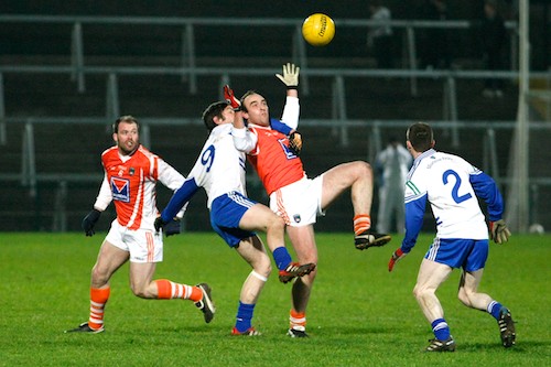 Armagh's Malachy Mackin under pressure against Monaghan at the Athletic Grounds. Picture: Columba O'Hare