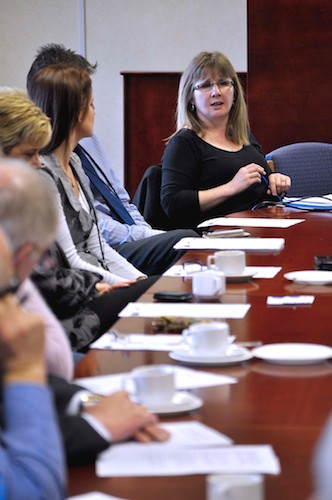 The Housing Executive’s Michelle Hazlett is pictured addressing those attending the Shared Neighbourhood event.
