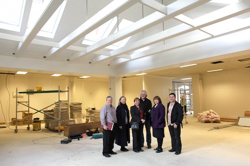 Participants in Newry City Library focus group get an update tour of refurbishment work in progress at the Library. Included are from left: Laurence Bradley, Confederation of Community Groups; Adrienne Adair, Business Manager, Libraries NI, Norma Millar, Operations Manager, Libraries NI, Paul Bradley, SELB Youth Service, Marie Gavin, Area Manager, Libraries NI, Damian McKevitt, Newry Rainbow Community. Photo: Columba O'Hare Participants in Newry City Library focus group get an update tour of refurbishment work in progress at the Library.