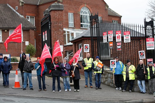 Protesting at the Council Offices on Monaghan Row. Picture: Columba O'Hare