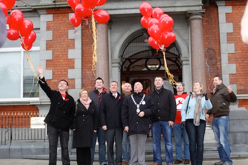 Message of Hope. Balloons are released at Newry City Hall to mark World AIDS Day. Photo: Columba O'Hare