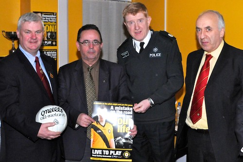 L-R Ulster GAA President Aogán Ó Fearghail, Newry and Armagh SDLP MLA Dominic Bradley, Assistant PSNI Chief Constable and President of the PSNI Gaelic Football Association, Duncan McCausland and Ulster GAA Secretary Danny Murphy at the launch of the Live To Play campaign. L-R Ulster GAA President Aogán Ó Fearghail, Newry and Armagh SDLP MLA Dominic Bradley, Assistant PSNI Chief Constable and President of the PSNI Gaelic Football Association, Duncan McCausland and Ulster GAA Secretary Danny Murphy at the launch of the Live To Play campaign.
