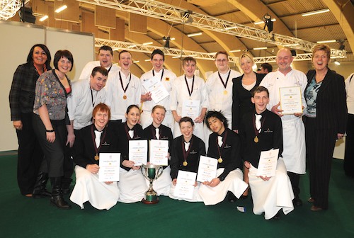 Pictured are the full team of winning Southern Regional College students with Fiona Bradley (Deputy Head of School), Lynette McMath (Chef Lecturer), Adrian Fitzpatrick (Chef Lecturer) and Evelyn McBurney (Head of School).