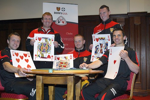 Launch of the Down Poker Classic in the Canal Court yesterday.  Ambrose Rodgers, James McCartan (manager), Benny Coulter, John Clarke and Danny Hughes . Pic Philip Walsh