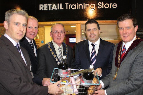 L-R: Professor Barry Quinn Head of Dept for Retail and Business, University of Ulster; Brian Doran CEO Southern Regional College, Mayor of Newry and Mourne John Feehan, Glyn Roberts CEO NIIRTA, Dr Conor Patterson President Newry Chamber of Commerce and Trade