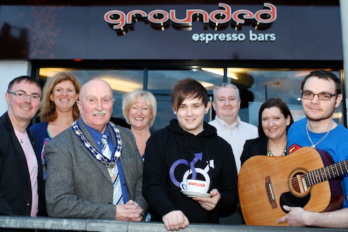 Guests at the Sing Out Against Homophobia Night in Grounded Expresso Bar included from left: Damian McKevitt, Secretary, Newry Rainbow Community; Catherine Sweeney, Newry and Mourne District Council; Cllr Charlie Casey, Deputy Mayor, Newry and Mourne District Council; Jacqueline Madden, President Newry Soroptimists; Brendan McGreevy, Grounded; Colin Moffett, Equality Officer, Newry and Mourne District Council; Sarah Nesbitt, Good Relations Officer, Newry and Mourne District Council and Blaine Whitley, Chairman, NRC.