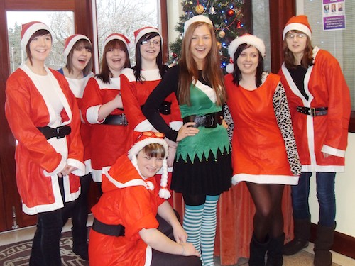 Newry High pupils from left: Kim Lamont, Lauren Truesdale, Karen Gaham, Lauren English, Julia Sokele, Terri Anne Ogle, Gail Mc Cullough and in the front row on her own is Emma Mc Cullough.  
