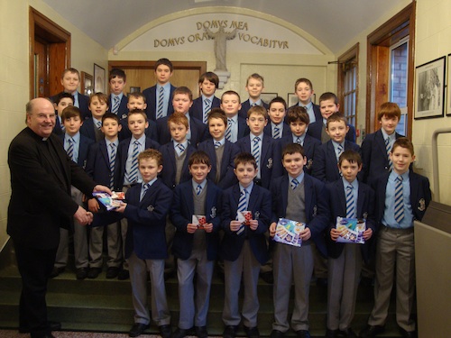 Pictured is Fr Brown President of the College with the various prize winners from Year 8. 