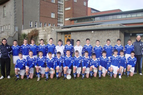 The St Coleman's Team: Back row (l-r): Mr. Ronan McMahon (Warrenpoint), Aidan McKiernan (Tullylish), Cormac McKay (Burren), Johnny Brown (Shamrocks), patrick Gallagher (Castlewellan), Conal Brown (Clonduff) ,mark Devlin(Clonduff) , Michael Moore (Tullylish),  Liam McAleavy (Clonduff) , Conor Magee (Tullylish), Rossa McCartan (Castlewellan) , Rory McQuaid (Clonduff) , Sean Tierney (Mitchels) , Conor Wallace (Bosco) , Mr.Kevin Franklin (Warrenpoint)  Front row (l-r) – Shea Carroll (carrickcruppen) , Ryan Devlin (Kilcoo) , Steven McConville (Clonduff) , Oisin O’Neill (Crossmaglen) , Shane Morgan (Kilcoo) , jack Haughey (Captain – Shamrocks) , Declan Gribben (Clonduff) , Conor Gilmore (St.Johns) , Pearse Óg McCrickard (Liatriom) , barney Doyle (Bosco) , Liam McGreevy (Clonduff) , paraic Keating (Silverbridge) , james Rowland (Rostrevor) Missing from photo– Liam Hynes (Drumgath) , Patrick O’Hagan(Clonduff) 