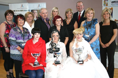 SRC Newry Hair show 2010.jpg Overall NVQ Level 3 competition winner Colette Fitzpatrick, from Rathfriland, with her three models: Cara Conway, Catriona Duffy and Hannah Palmer. Also included in photograph, Angela Loughran, Maeve O’Healy Harte, Stephen McCusker, Helen Reavey, Karen McArdle, Nicole Malone Finnegan, Una Fitzpatrick, Laura Berry and Brian Doran, Chief Executive SRC. 