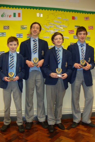 St Colman's Pupils Aidan Nutley and Oisin Magee with their awards..