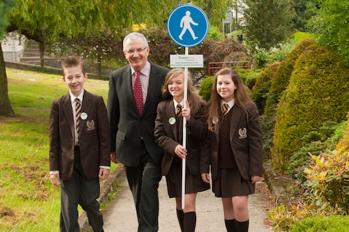 Danny Kennedy, Minister for Regional Development, pictured with Newry High pupils to highlight the Walk to School Week.