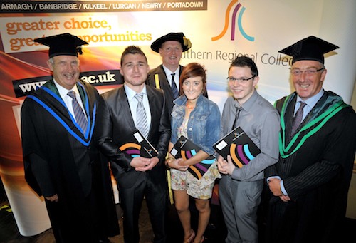 Norbrook Prize Winners Left to right: Mr Arnold Hatch, Chair Governing Body SRC, Michael Wasinski, Award winner, Mr Brian Doran, Chief Executive, Southern Regional College, Lynsey McManus, runner up, Kyle Boyd, runner up, Mr Martin Murdock, Financial Director, Norbrook Laboratories