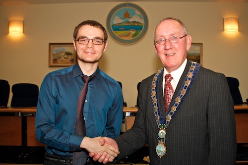 Blaine Whitley, Chairman, Newry Rainbow Community meets Cllr John Feehan, Mayor of Newry and Mourne  at the Civic Reception.