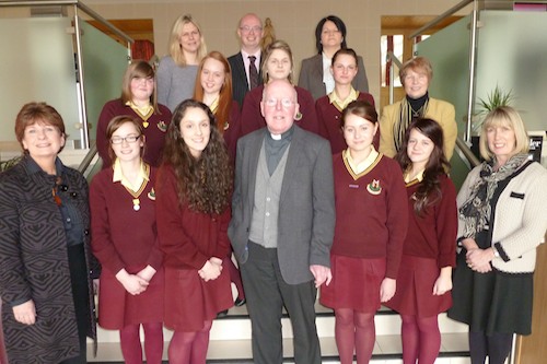 Saint Mary's Principal, Mrs Margo Cosgrove, front left with Bishop Mc Areavey, Form Teachers and Yr 14 pupils. Saint Mary's Principal, Mrs Margo Cosgrove, front left with Bishop Mc Areavey, Form Teachers and Yr 14 pupils.