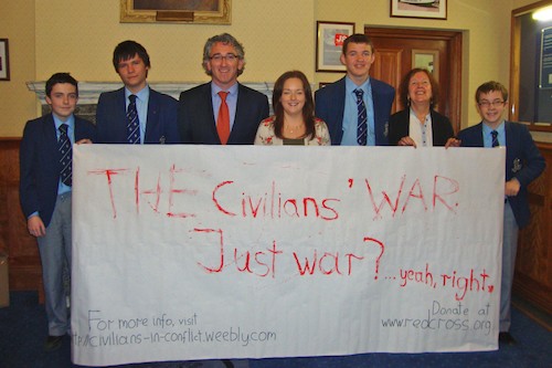 The boys are pictured with Miss Sinead Savage, Mr Cormac McKinney (Principal) and Mrs Teresa Mohamed