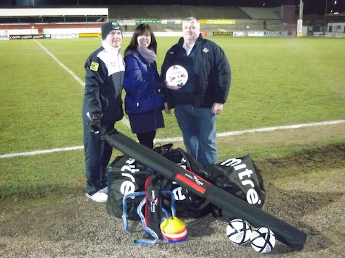 Paul McKenna,  Chairman Newry City FC, Barbara Knox, Newry Sports Partnership CIC and Gareth McKnight, Damolly United FC