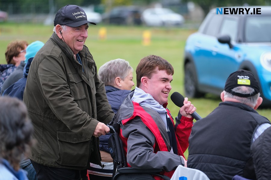 Hugo Duncan gets a member of the audience to sing during the Radio Ulster Roadshow as part of Markethill Community Festival on Friday. Photograph: Columba O'Hare/ Newry.ie  