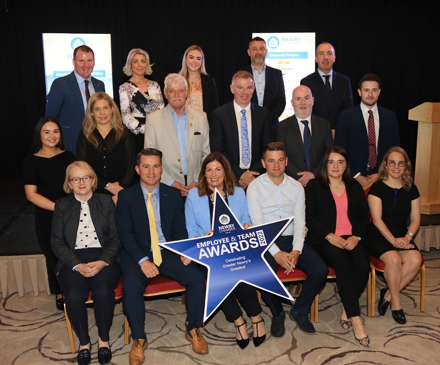 Launching Newry Chamber Employee & Team Awards 2022, Julie Gibbons, President and Tony McKeown, CEO of Newry Chamber with category sponsors. Entries are now open and will close on Friday 5th August 2022. The event will take place on Thursday 8th September 2022 so get your nominations in. 