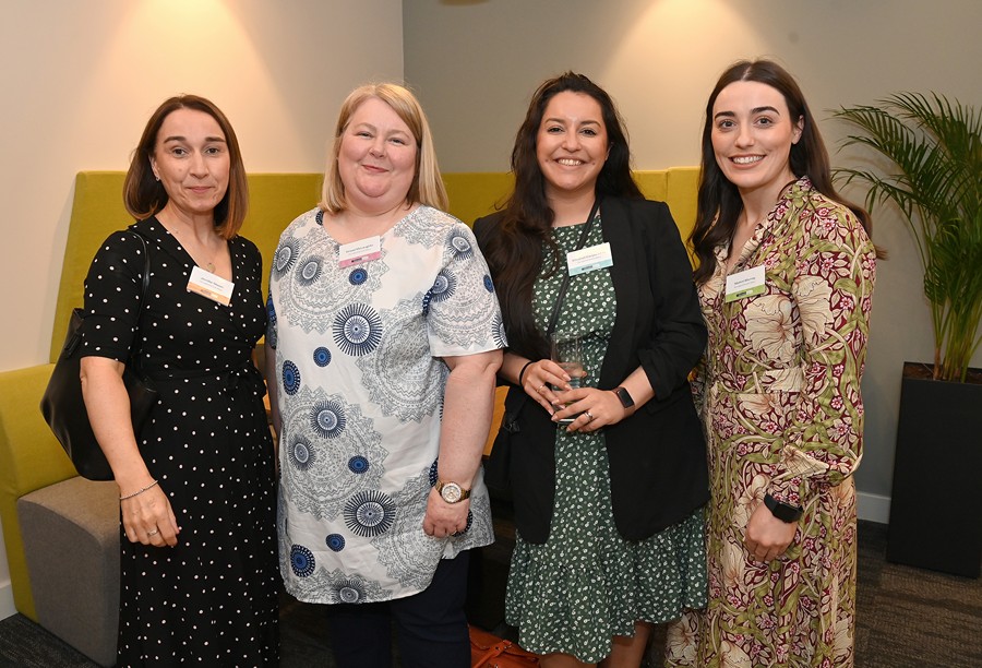 Our Lady's Grammar School Teachers Jennifer Mason, Sinead McLaughlin, Khushali Kanjee Mills and Naomhi Murray at the Danske Bank Sisters IN  event in Belfast. Photograph: Stephen Hamilton / Press Eye.