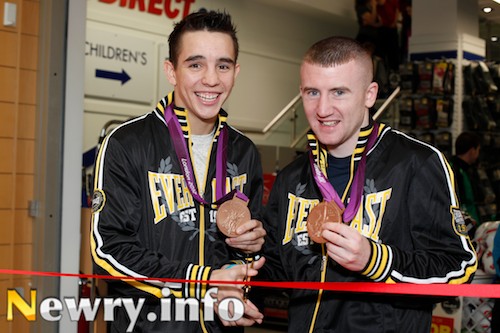 Olympic Bronze Medal winners Michael Conlan and Paddy Barnes get ready to open the new Sports Direct Shop at The Quays. Picture: Columba O'Hare 