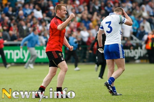 Down's Benny Coulter celebrates the win over Monaghan. Picture: Columba O'Hare