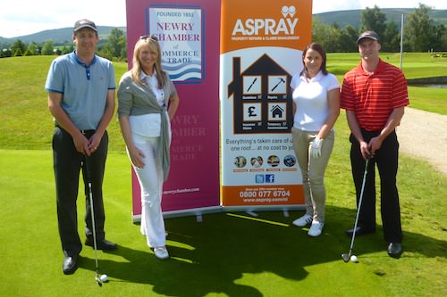 This year’s Newry Chamber Golf Classic will take place on Friday 31st August in Warrenpoint Golf Club and is generously sponsored by Aspray.  (L-R: Paul Crilly, Aspray, Orla Jackson, Newry Chamber, Leanne Rice, Aspray and Michéal Crilly, Aspray).