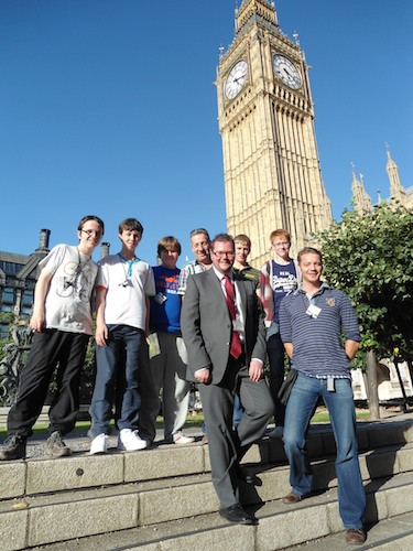 St Josephs group with Mr Conor McGinn outside Westminster and Big Ben