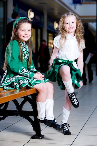 Jane McQuaid (left) and Mollí Garvey, Irish dancers from the Olivia Daly Dance School, based in Poyntzpass, are pictured preparing for a special performance to celebrate St. Patrick’s Day at Buttercrane Centre, Newry.  They will be joined by fellow dancers from the dance school in Buttercrane on Saturday 16th March to perform various dances from 11.30am – 1.30pm. 