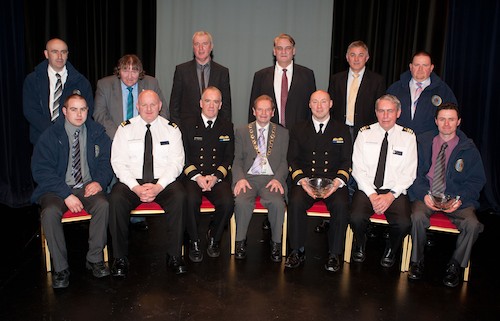 Mayor John McArdle along with Councillors, Brian Quinn, Sean Doran, Henry Reilly and William Burns are pictured with Award recipients, members of Mourne Underwater Search Team and members of Rescue Crew 116 Irish Coast Guard.