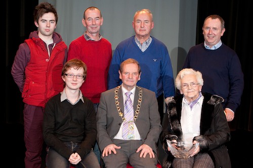 Mayor John McArdle is pictured with members of the D'arcy who accepted a posthumous award on behalf of Seamus D'arcy.