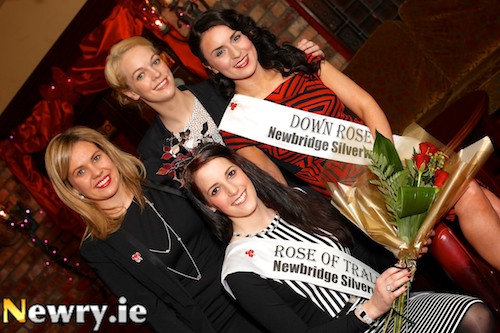 Nicola McEvoy, the current Rose of Tralee with the three most recent County Down Roses, from left, Gemma Murphy, 2010; Nicole Curran, 2011 and Una Matthews, 2012. Photograph: Columba O'Hare