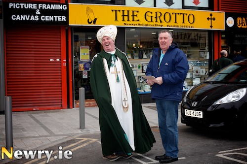 St Patrick aka Noel Pepper from the Council gets ready for the St Patrick's Festival. Photograph: Columba O'Hare