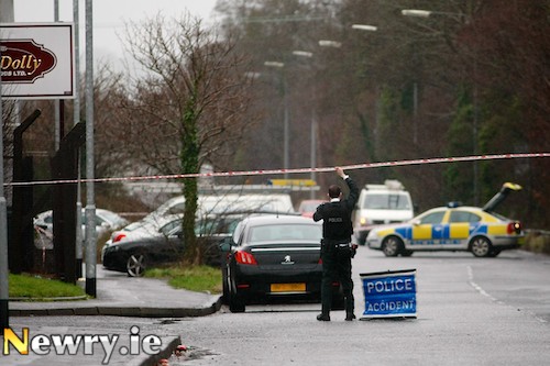 Diversions in place at the scene of a road accident at Greenbank Industrial Estate, Newry. Photograph: Columba O'Hare