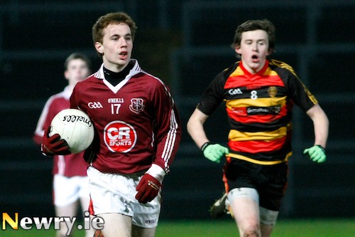 Cormac Toner, Saint Pauls on the ball against the Abbey. Could 2013 see St Colman's take on St Paul's in the final? Photograph: Columba O'Hare