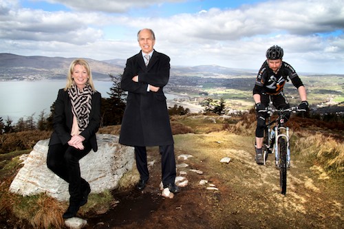 Best Property Services commercial director Ciara Aiken with Garry Best and Ian Cumming of 26  Extreme, pictured at Kilbroney MBT Trails, overlooking Carlingford Lough. Photograph: Chris Halpin