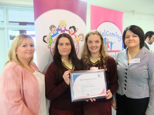 St Mary’s High School pupils receive the Welcoming Schools Award.