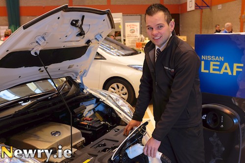Jonathan Downey from Kehoe Cars demonstrated their Nissan Leaf at the Sustainable Living Fair in Newry. Photograph: Columba O'Hare Jonathan Downey from Kehoe Cars demonstrated their Nissan Leaf at the Sustainable Living Fair in Newry. Photograph: Columba O'Hare