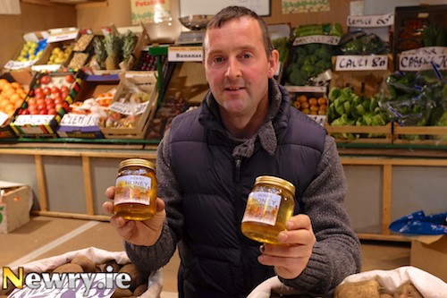 Finbar McNally aka Farmer Finn with some of his produce on display at the Sustainable Living Fair in Newry Sports Centre Today. Photograph: Columba O'Hare Finbar McNally aka Farmer Finn with some of his produce on display at the Sustainable Living Fair in Newry Sports Centre Today. Photograph: Columba O'Hare