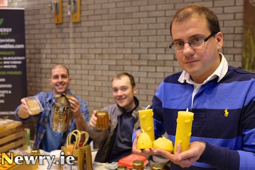 Jesús Borobia with some locally produced beeswax candles and Darren Nugent and John Ross McMahon on the Rostrevor and Warrenpoint Bee Keepers Association stand at the Sustainable Living Fair in Newry. Photograph: Columba O'Hare Jesús Borobia with some locally produced beeswax candles and Darren Nugent and John Ross McMahon on the Rostrevor and Warrenpoint Bee Keepers Association stand at the Sustainable Living Fair in Newry. Photograph: Columba O'Hare