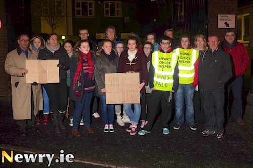 Participants in the protest seeking wages for those working at Newry on Ice. Photograph: Columba O'Hare Participants in the protest seeking wages for those working at Newry on Ice. Photograph: Columba O'Hare
