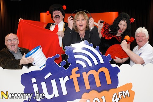Getting into the spirit of things for the Southern Area Hospice Spanish Walk later this year and a fundraising Iúrathon by Iúr FM on the 1st of April. From left: Donagh McKeown who is taking part in the walk; Hugh Sands and Mo Sands who are getting into the Spanish mood; Fiona Stephens, centre, Southern Area Hospice and Gabby Curran, Iúr FM who is taking part in the Iúrathon with Donagh. Photograph: Columba O'Hare 
