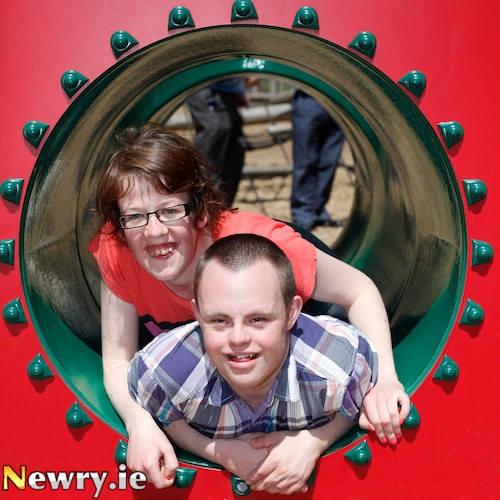 Joy Grant and Connor Quinn from Clanrye trying out the  Slieve Gullion Forest Adventure Project which won a NI Tourism Award. Photograph: Columba O'Hare
