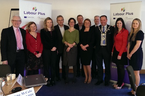 Pictured is the Mayor of Newry and Mourne Michael Ruane with attendees at the Newry and Mourne Labour Plus Regional Consultation. 