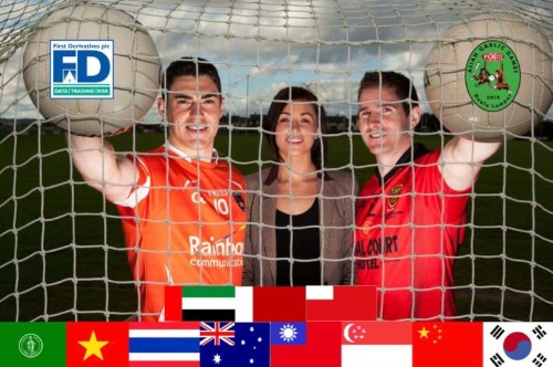 Down and Armagh Senior football panel members Caolan Rafferty (Financial Engineer) and Aidan Carr (Financial Engineer) join their First Derivatives colleague Louise Campbell (Global Marketing Executive) to announce the firm’s sponsorship of the Asian GAA Games.